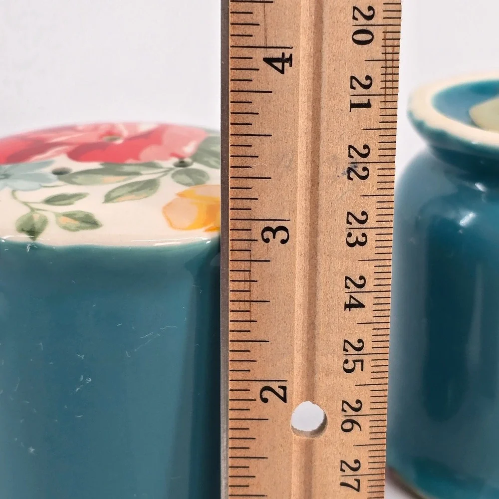 Pioneer Woman Vintage Floral Teal Salt and Pepper Shaker Set Ceramic
